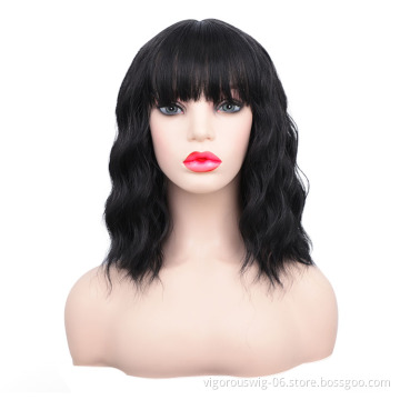 Vigorous Good Quality Cheap Heat Resistant Water Wave Black Pre Plucked Manufacturers Wholesale Synthetic Wig
